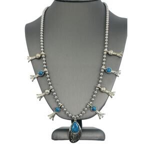 Vintage Bear Claw and Squash Blossom Faux-Turquoise Southwest-Style Necklace